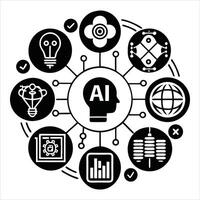 A black and white illustration of ai and other icons vector