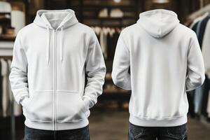 White hoodie mockup with front and back view photo