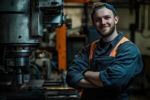 A smiling man in an industrial setting photo