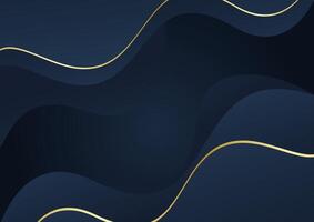 Navy blue gradient wave background with gold lines vector