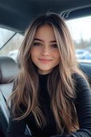 Beautiful girl in car photo