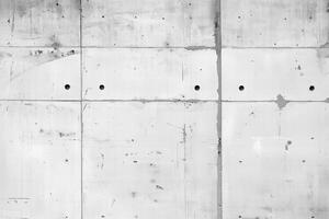 Seamless textured concrete wall featuring a series of panels with visible seams and circular holes. The surface shows signs of wear and weathering, creating a raw industrial aesthetic. photo