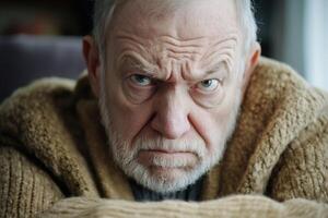 An older man with a beard and a serious expression photo