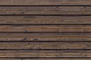 Wooden siding panel wall with horizontal planks. The wood has a rich brown color with visible grain patterns and some knots, giving it a rustic appearance. photo