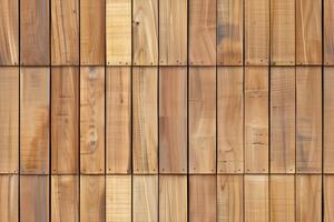 Wooden siding panel wall made of various planks, showcasing different shades and textures of wood. The planks are arranged in a horizontal pattern with visible nails and natural imperfections. photo