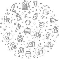 Outline web icon set - drink coffee, tea, alcohol vector