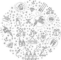 Set of web line icons - tattoo salon vector