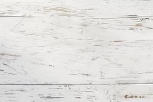 A textured white wooden surface with visible grain patterns and slight imperfections, ideal for backgrounds or rustic themes. photo