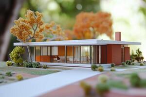 A miniature house with a tree in the background photo