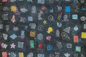 A blackboard with many different items on it photo