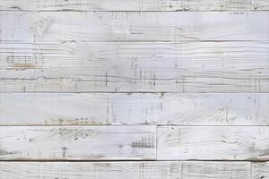 Whitewashed panel wooden planks, showcasing a rustic texture with visible grain patterns and knots. The planks are arranged horizontally, creating a clean and bright background. photo