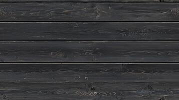 Dark wooden planks arranged horizontally, showcasing a textured surface with visible grain patterns and knots. photo