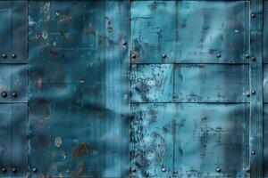 A blue metal wall with rivets and rivets photo