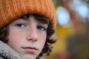 A young boy with freckles on his face photo