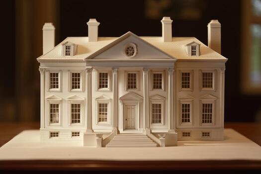 A model of a white house on a table photo