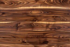 Beautifully grained wooden teak surface, showcasing rich brown tones and intricate patterns. The wood has a polished finish, highlighting its natural beauty. photo