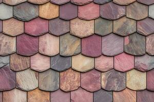 A close up of a colorful roof with many different colors photo