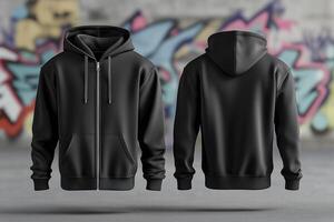 Black hoodie mockup with front and back view photo
