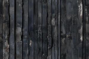 Seamless textured background featuring vertical wooden planks in dark shades of black and gray, with some variations in color and surface imperfections, creating a rustic and moody atmosphere. photo
