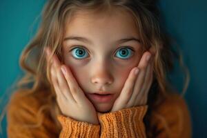 A young girl with big blue eyes photo
