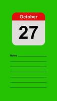 October 27, Green Screen Calendar Animation with Note Space video
