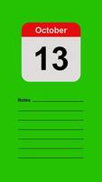 October 13, Green Screen Calendar Animation with Note Space video