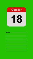 October 18, Green Screen Calendar Animation with Note Space video