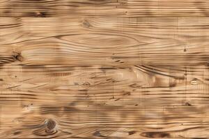 Textured rustic wooden surface with natural grain patterns and knots, showcasing the beauty of wood. photo