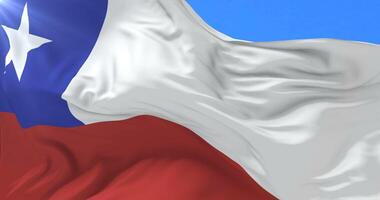 Chile flag waving at wind in slow with blue sky, loop video