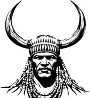 Powerful Native Warrior with Horned Helmet and Beads for Tattoo and Decoration Design vector