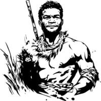 Powerful Warrior Character Illustration with Tribal Elements and Spear for Tattoo and Art Design vector