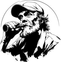 Vintage Fisherman Portrait with Pipe and Cap Ideal for Illustrations and Tattoo Designs vector
