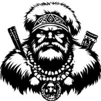 Fierce Viking Warrior with Beard and Fur Cloak Tattoo Design for Illustration and Coloring vector