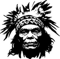 Indigenous Warrior Portrait with Feathered Headdress Perfect for Tattoo Design and Artwork vector