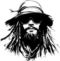 Stylized Illustration of a Bearded Man in Sunglasses and Hat with Dreadlocks vector