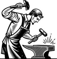 Blacksmith Hammering Iron on Anvil Vintage Style Graphic for Crafts and Decor Projects vector