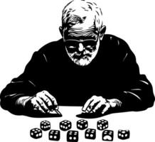 Elderly Man Concentrating on Dice Game With Vintage Style Design Suitable for Tattoo or Coloring vector