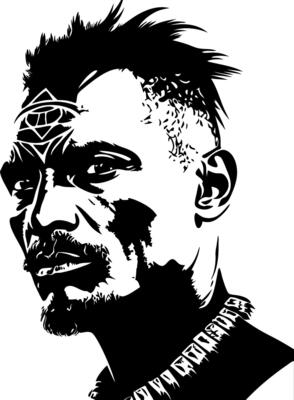 Stylized Portrait of a Man with Tribal Tattoos and Unique Hair Design for Creative Uses