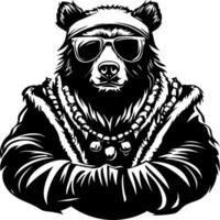 Cool Bear Wearing Sunglasses and Jewelry Perfect for Vintage Style Tattoos and Graphic Design vector