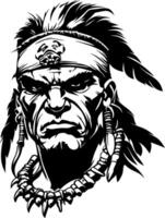 Powerful Warrior Native American Character Design for Tattoos and Illustrations vector