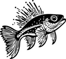 Intricate Fish Design with Flowing Fins and Detailed Patterns for Tattoo and Coloring Use vector