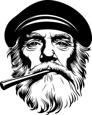 Vintage Fisherman Portrait with Pipe and Hat for Nautical Theme Designs and Illustrations