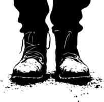 Military Combat Boots on Ground with Dusty Texture for Creative Design Projects vector