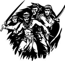 Tribal Warriors with Swords in Dynamic Pose for Adventure Themes and Tattoo Design vector