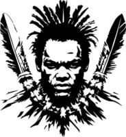 Powerful Warrior Illustration with Feathers and Tribal Elements for Tattoo Design and Artwork vector