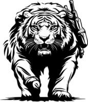 Majestic Tiger Walking with Tactical Gear Bold Illustration for Apparel and Graphic Design vector