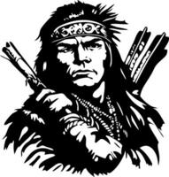 Native American Warrior Silhouette with Bow and Arrow for Tattoo and Graphic Design vector