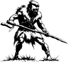 Strong Primitive Warrior with Spear in Fierce Pose for Tattoo and Illustration Inspiration vector