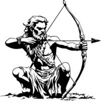Mythical Archer Character Drawing in Dynamic Pose for Fantasy Artwork and Tattoo Design vector
