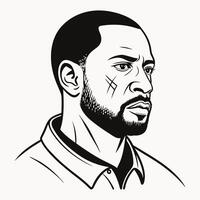 Black and White Portrait of Strong Man with Beard and Facial Scar Ideal for Illustrative Projects vector